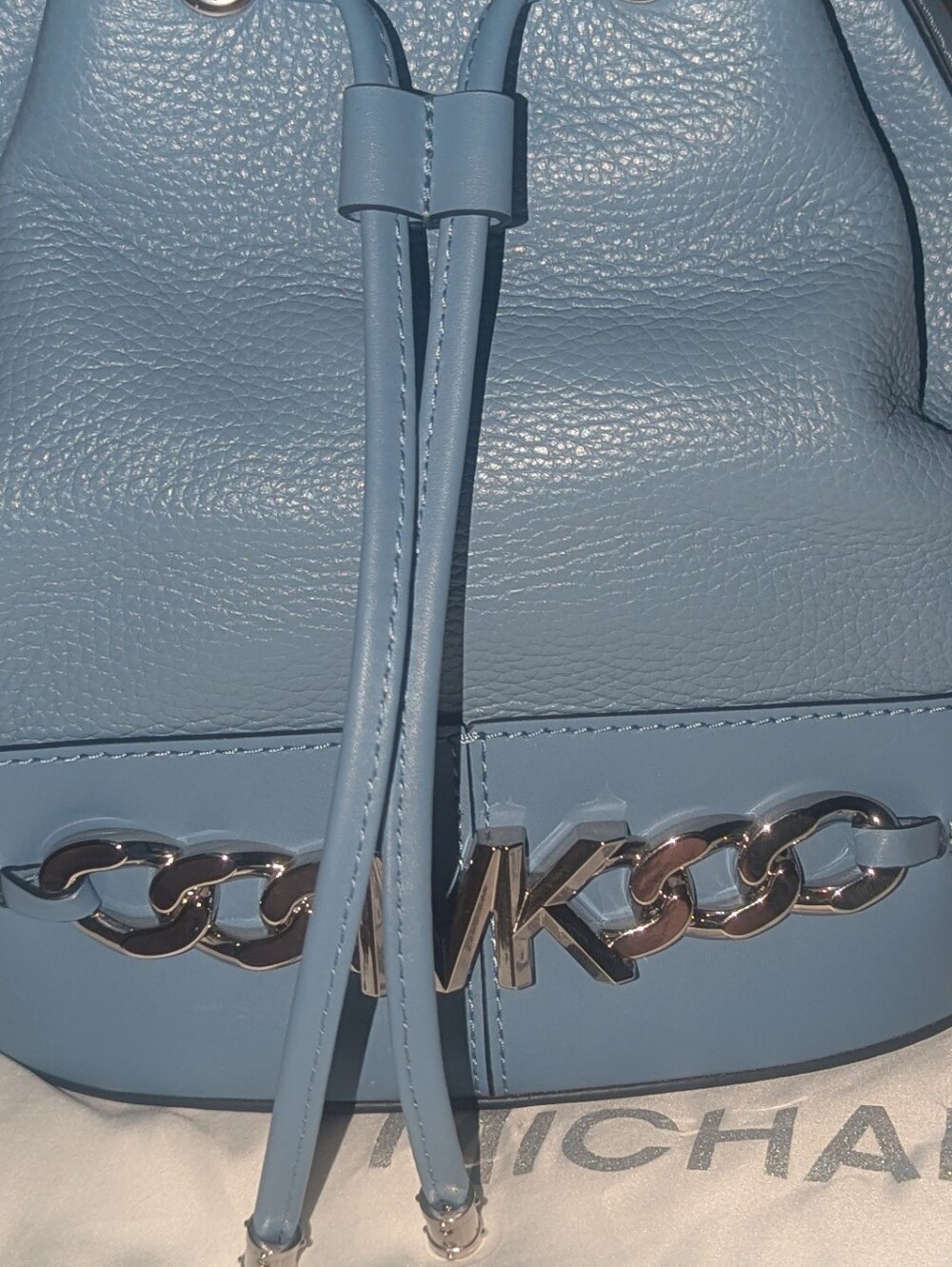 Michael Kors Devon Blue Leather Drawstring Bucket Bag With Silver Hardware - Picture 8 of 12